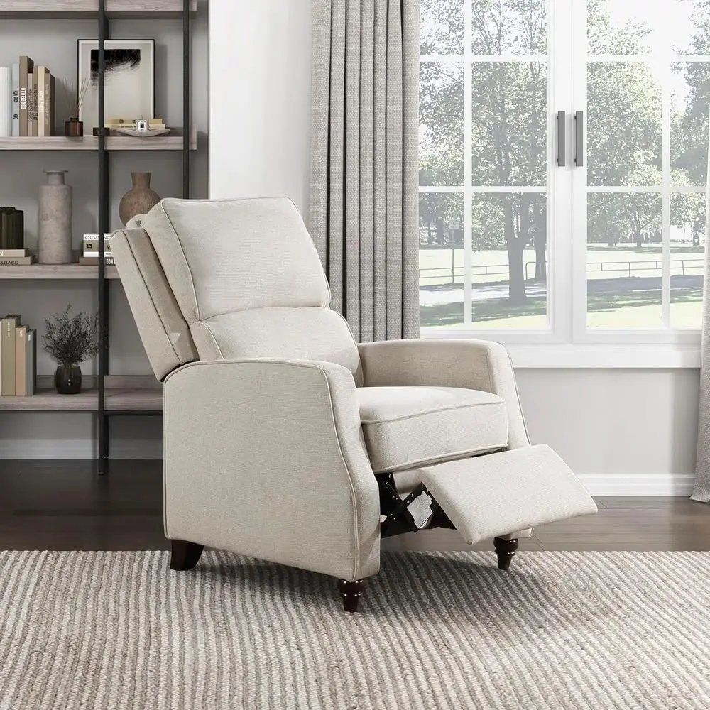 Textured Fabric Push Back Manual Recliner Chair, 29.5 W, Beige | Manual Accent Recliner with Track Arms & Bun Feet, Deep Cushion