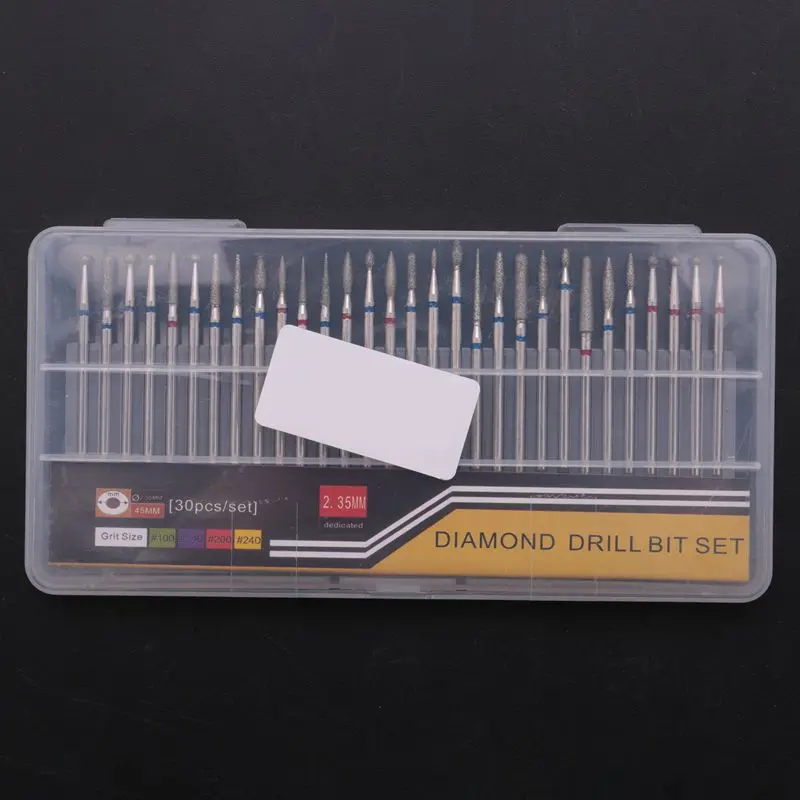 Diamante Nail Drill Bit Set, Fresa, Rotary Burr Cutter, Arquivos limpos, Acessório Máquina Elétrica Manicure, Seção Pr, 30 Pcs