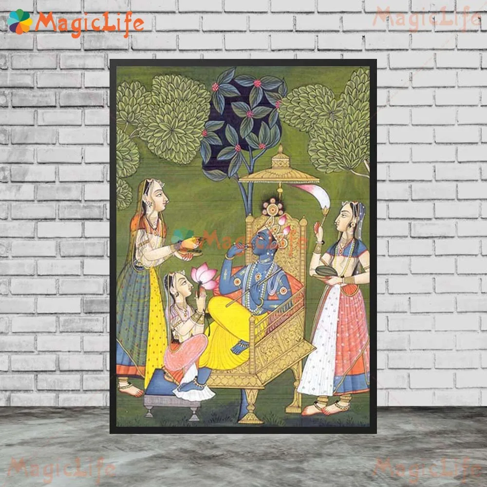 Radha Krishna and Gopikas in the Garden Wall Pictures For Living Room Nordic Poster Wall Art Canvas Painting Home Decor Unframed