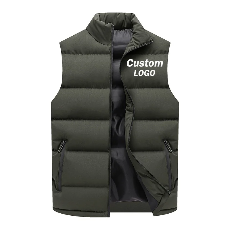 Custom Your LOGO Men's Vest Jacket Warm Sleeveless Jackets Winter Waterproof Zipper Coat Autumn Stand-up Collar Casual Clothing