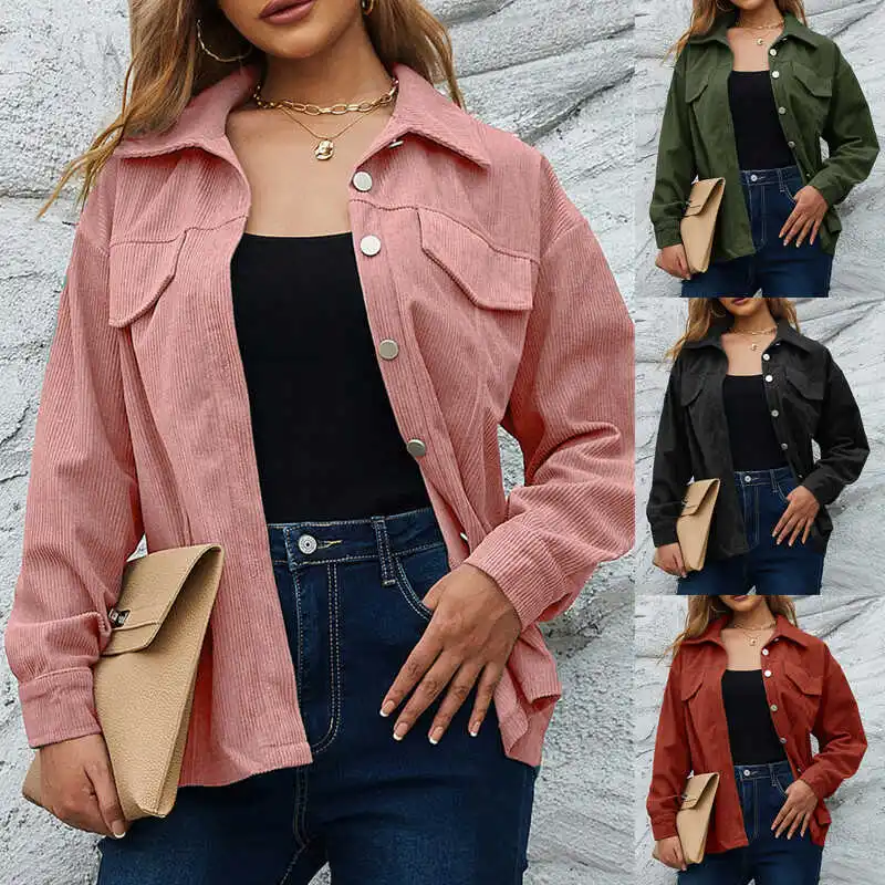 

Женское повседневное вельветовое пальто irt Jaet, осенне-зимняя верхняя одежда, уличное свободное длинное пальто све на пуговицах, однотонное пальто