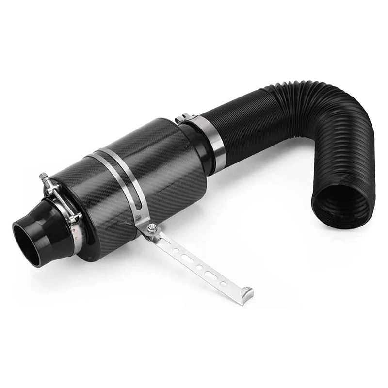 1 مجموعة سيارة عالمية 3 بوصة ألياف الكربون فلتر الهواء البارد تغذية المغلقة مدخل الأنابيب التعريفي خرطوم عدة العالمي #4
