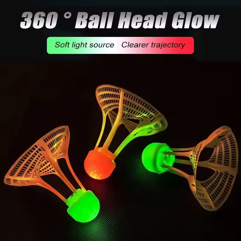 Pelota de bádminton luminosa a prueba de viento, súper duradera e irrompible, pelota de nailon brillante fluorescente para exteriores con luz