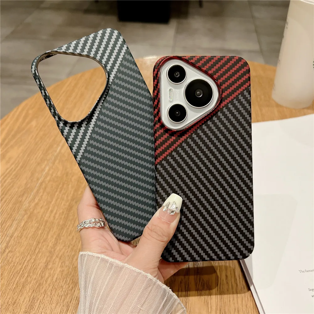 Cover posteriore rigida per PC con motivo sottile in fibra di carbonio per Huawei Pura 70 Ultra Pro Plus Pura70 Pro + custodie per telefoni antiurto Coque Fundas