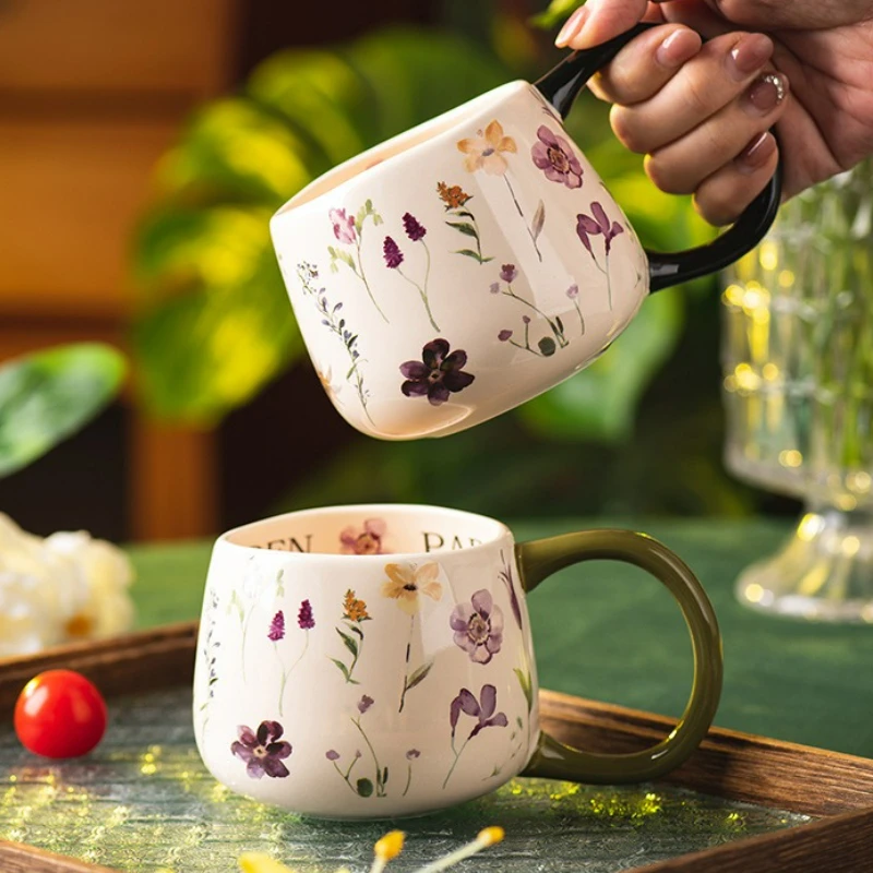 

Japanese Style Ceramic Cup Creative Flower Printed Ceramic Mug Household Water Coffee Milk Cups Birthday Gift for Friends New