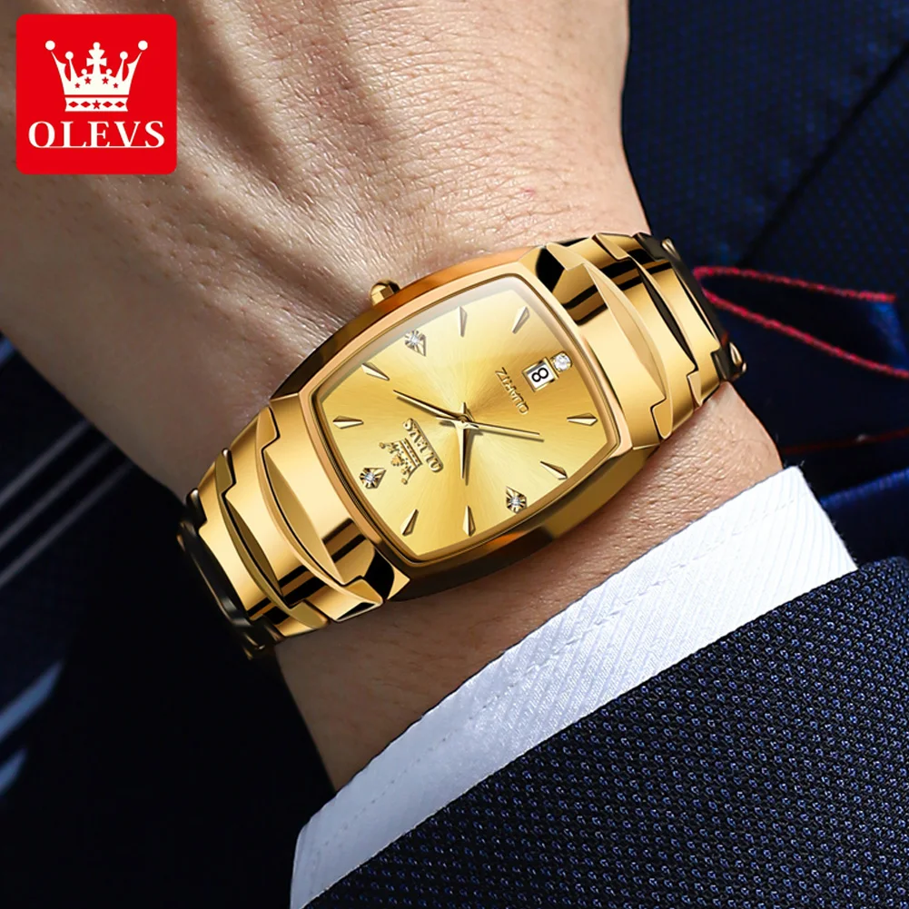 OLEVS 7006 Men's Watches Top Brand Luxury Original Quartz Wacth For Man Waterproof Tungsten Steel Case Strap Luminous Date Watch