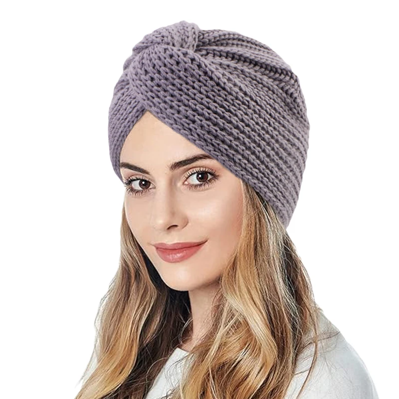 Autumn Winter Cross Knotted Knitted Turban Hats Thick Knit Hats Warm Beanies Chemo Cap For Women Ladies Headscarf Bonnet