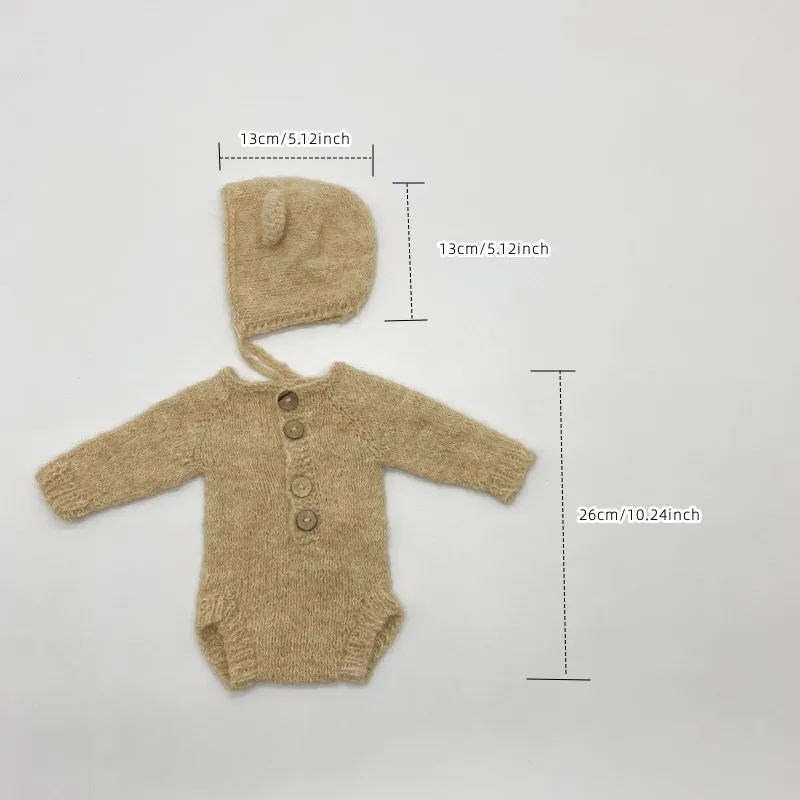 Pelele para fotografía de recién nacido, capó de oso y conjunto de juguetes, disfraz de oso para niñas y niños con muñecas tejidas a mano, trajes de fotografía para recién nacidos