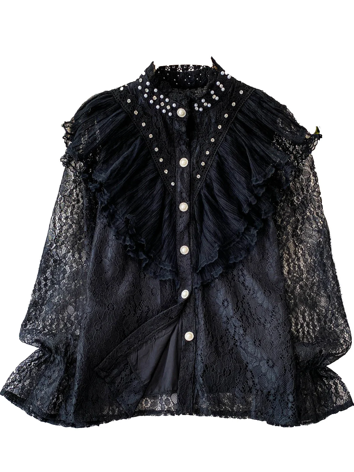 Colletto lungo in pizzo Sve impreziosito pesante da donna irt Summer Court Sle Dimagrante con orlo a balza Top coreano Vestibilità ampia Protezione UV...