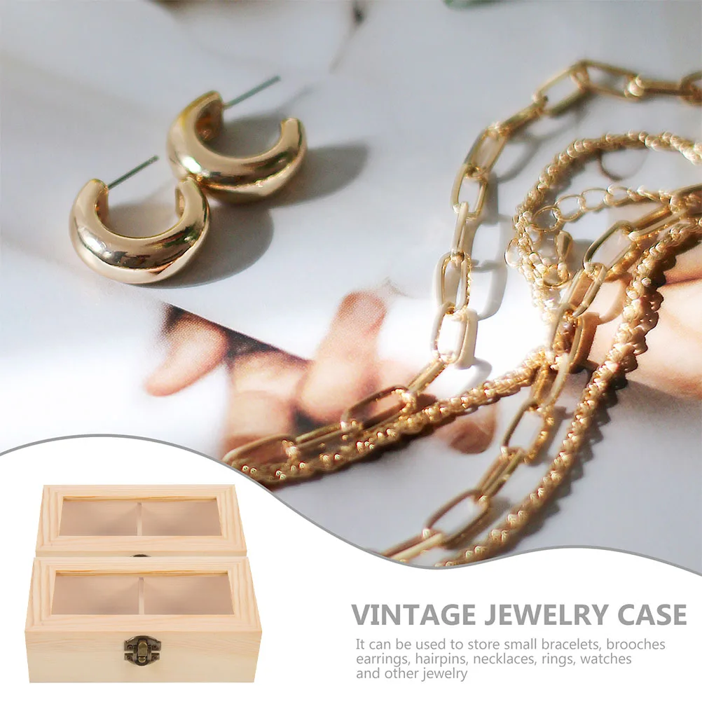 

2pcs Wooden Jewelry Box Storage Baskets Lids Vintage ganizer Case Ring Gift Packaging Box Retro Trinket Container
