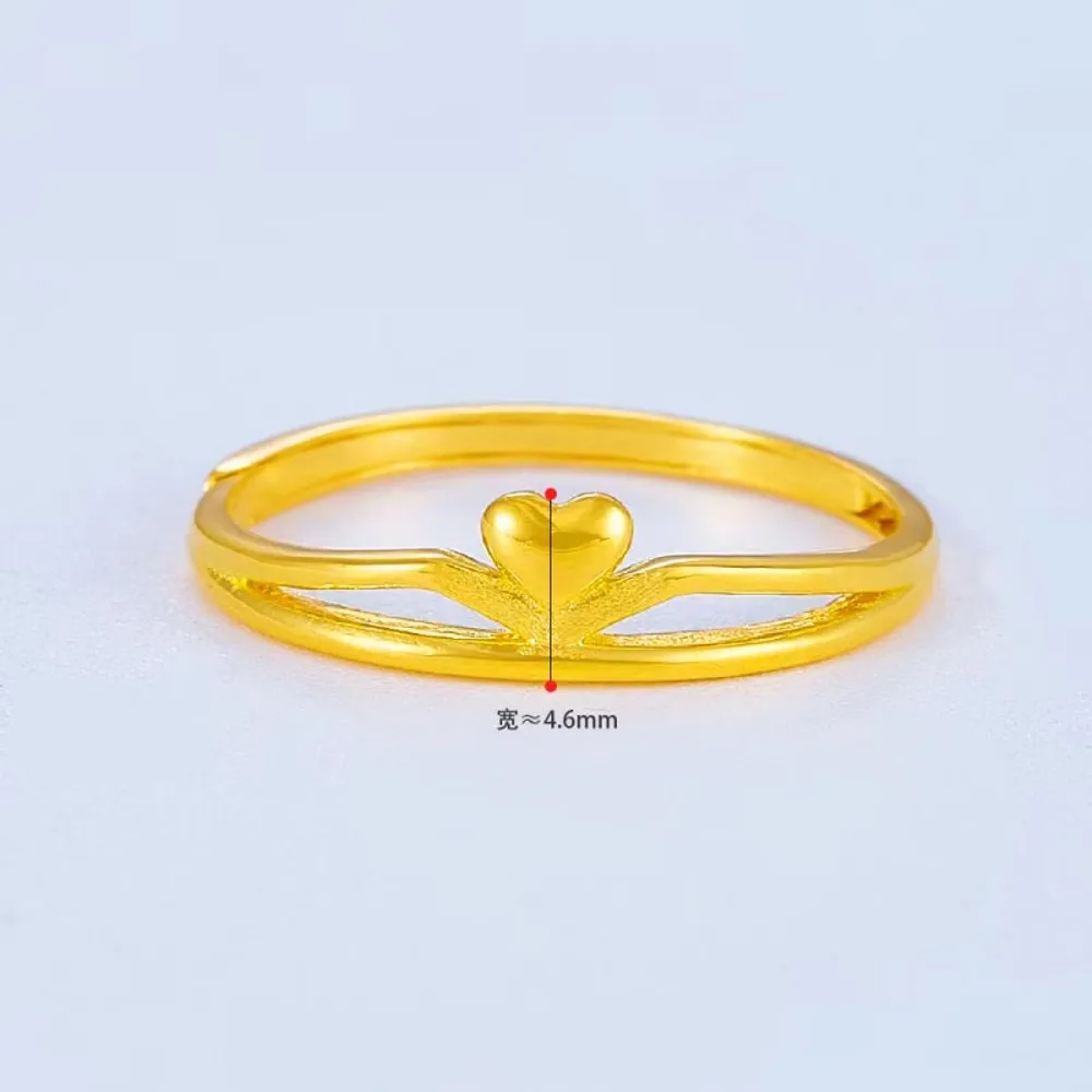 1PCS Pure 999 24K Yellow Gold Band Women Gift Lucky Heart Geometry Ring 1.99-2.1g 