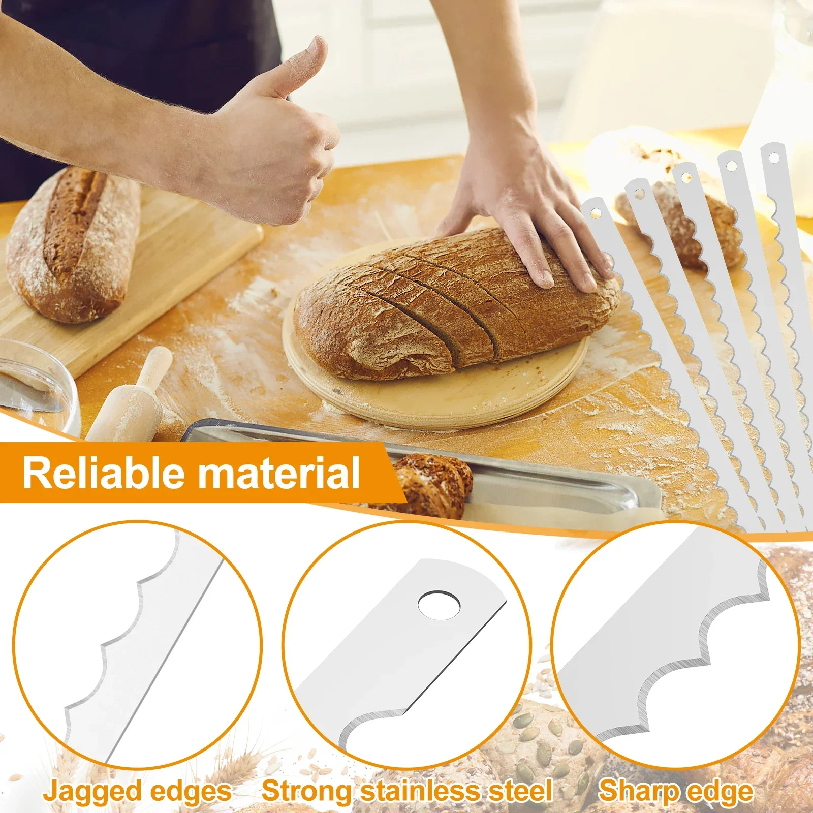 8Pcs Bread Bow Cutter Blades Stainless Steel Replacement Blade 10.8 × 0.4 Inch Serrated Bread Blade Rustproof Bread Cutting Tool