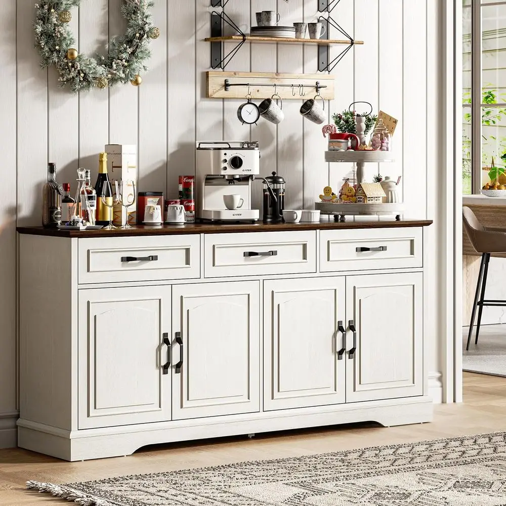 

Large 66 Sideboard Buffet Cabinet with Storage, Suitable for Kitchen, Dining Room, Living Room, White & Walnut Finish