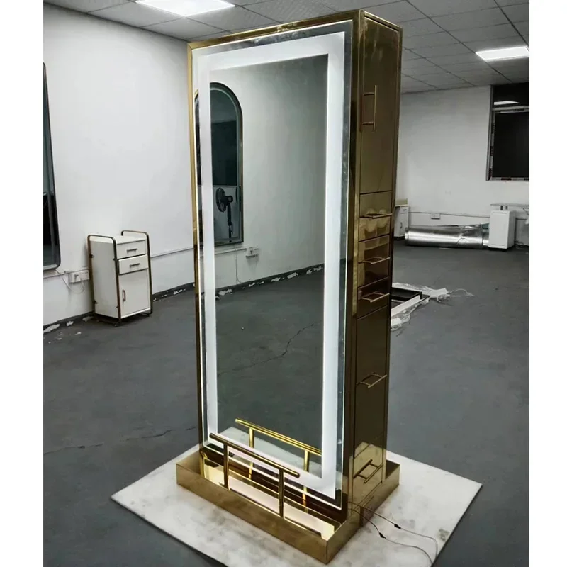 

High Quality Stainless Steel Hair Salon Barber Station Double Sided Mirror Station