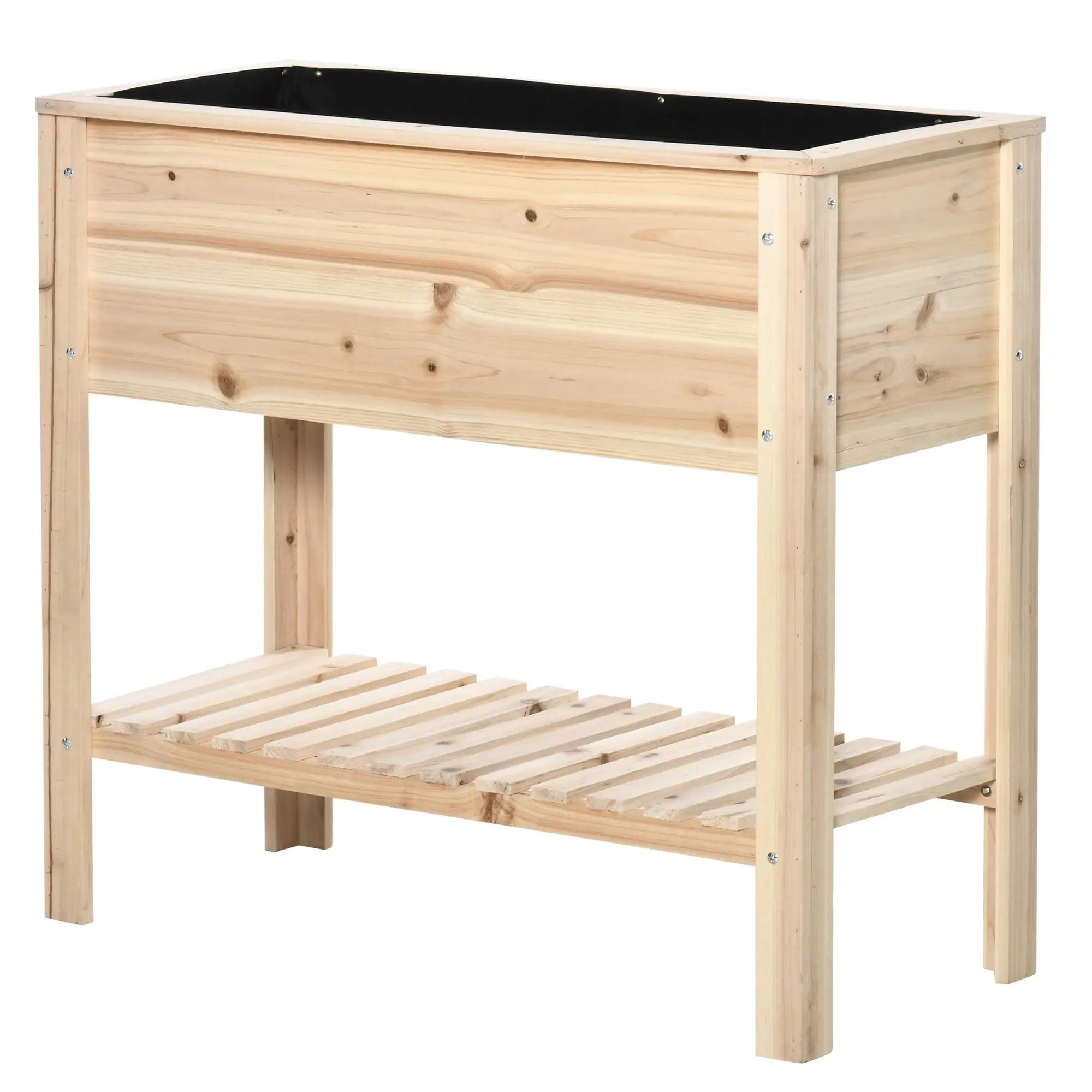 Cama elevada con rejilla 90x40x81 cm, de madera maciza, con cubo de jardín, tela no tejida y sistema de riego para plantas de flor.