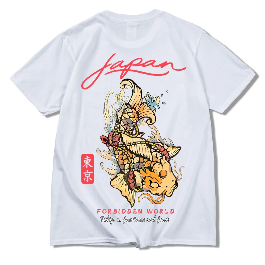 2024 Tokyo Harajuku T-shirt Oversized Hip Hop streetwear Anime Goldfish Print T-shirt Men\'s Japanese T-shirt Summer top cotton