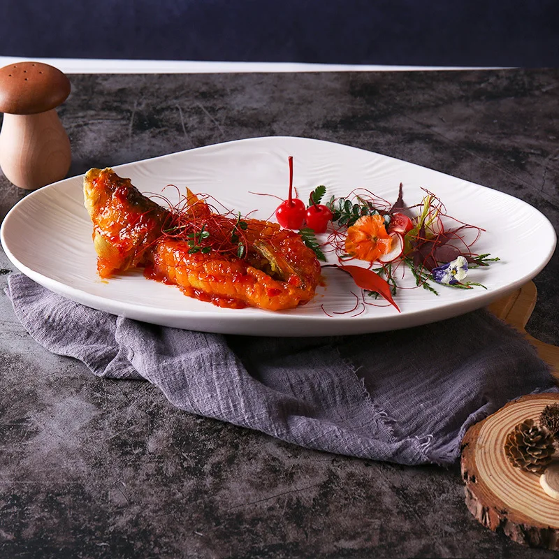 

LH household steamed fish plate high value rectangular commercial ceramic large vegetable plate