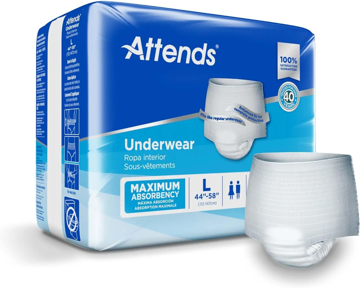 

Adult Absorbent Underwear, Large (72 Count) - Maximum Absorbency, Disposable Pull-On Diapers with Tear-Away Sides & Breathable Waistband