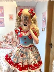 Summer Japanese Sweet Lolita Skirts Suits Women Kawaii Bow Lace Slim Y2k Crop Tops + Cute Design Print Mini Skirts 2 Piece Set