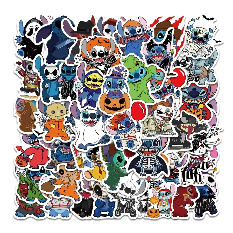 Decorações do Dia das Bruxas Adesivos, Disney Anime, Personagem do Filme, Periféricos Derivados, Enfeites De Férias, Presentes, Lilo & Stitch, 50 pcs