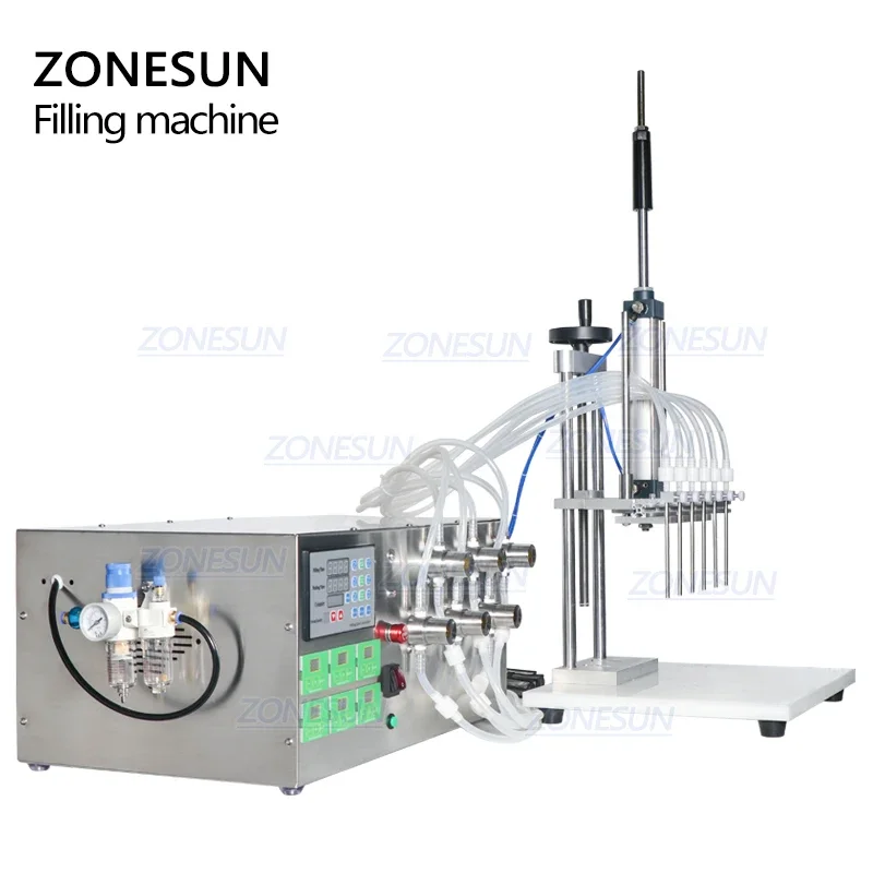 ZONESUN กึ่งอัตโนมัติหัวฉีดหกหัวฉีดของเหลวแม่เหล็กปั๊มน้ำนมน้ำมันน้ำหอมเครื่องบรรจุน้ำ ZS-MP5500D
