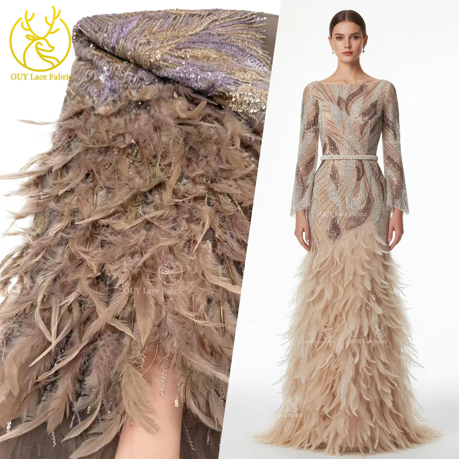 Luxuriöser 3D-Spitzenstoff mit Federperlen, 2026, hochwertiger afrikanischer nigerianischer Pailletten-Spitzenstoff, Kleid, Nähen, Premium-kundenspezifischer Stoff