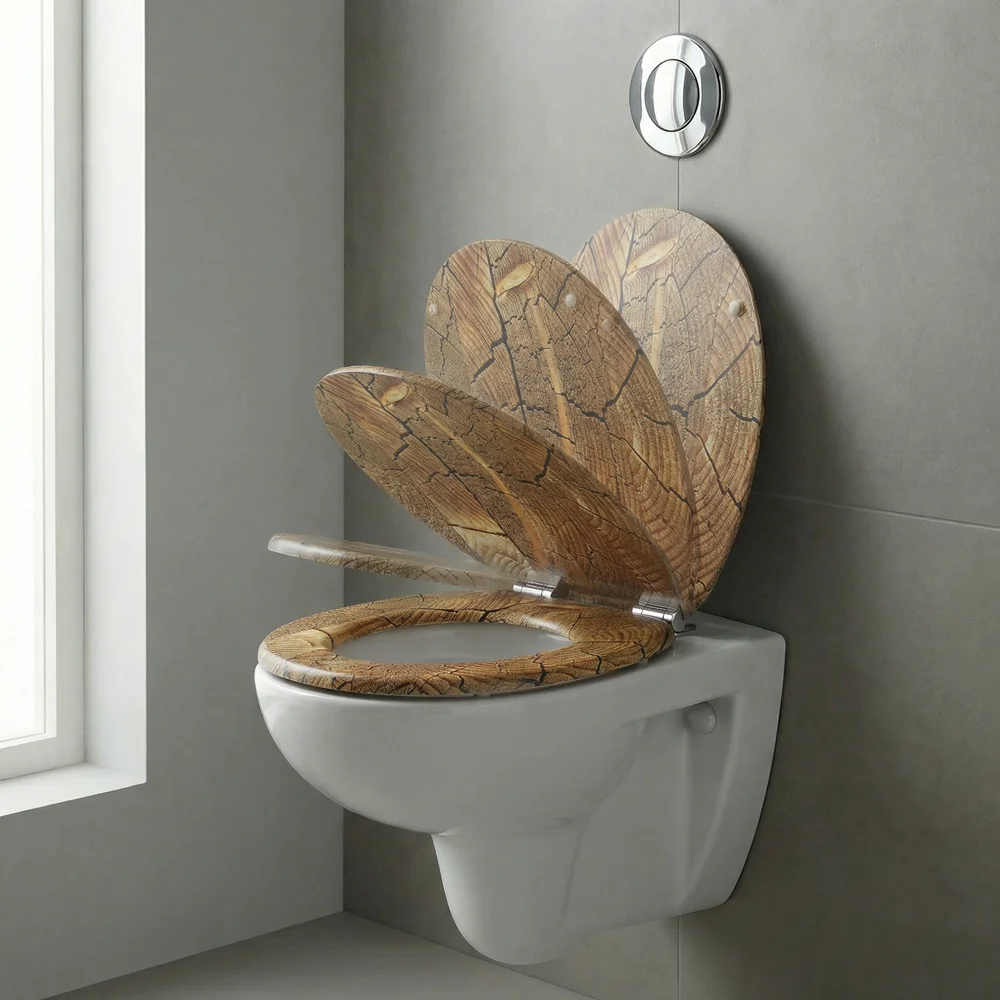SINOBATH WC-Sitz mit Soft-Close-Funktion, WC-Sitz aus Holz, universeller Toilettensitz, langlebiger, stabiler MDF-Toilettensitz, belastbar bis 190 kg, einfache Installation, Zinklegierungsscharnier, antibakteriell und leicht zu reinigen – Detail 9