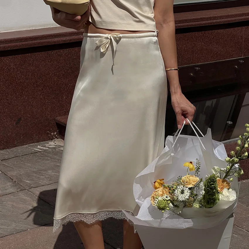 

Юбка Y2K с кружевной отделкой для женщин, летняя, стильная, элегантная, универсальная, в европейско-американском стиле, для повседневной носки.