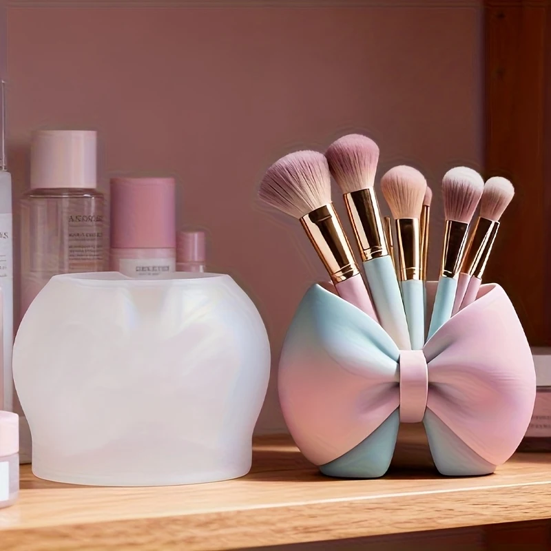 A Model with 3D Silicone Mold with Bow Design. Very Suitable for Making Epoxy Resin Crafts, Makeup Brush Holder, Storage Tank, F