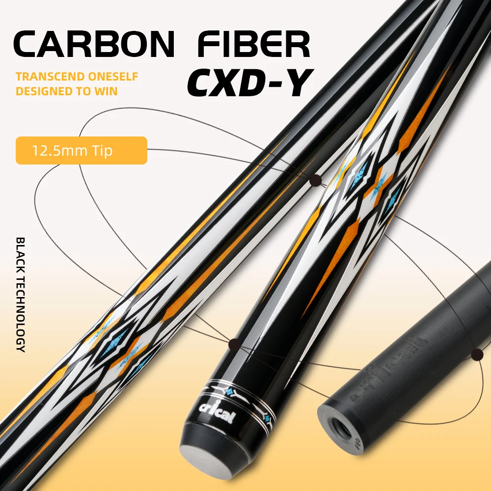 Billiard Pool Cue Stick Carbon Fiber Shaft Hard Maple Butt Low Deflection 58in 12.5mm Tip 3/8x8 Joint 8/9 Ball CRICAL