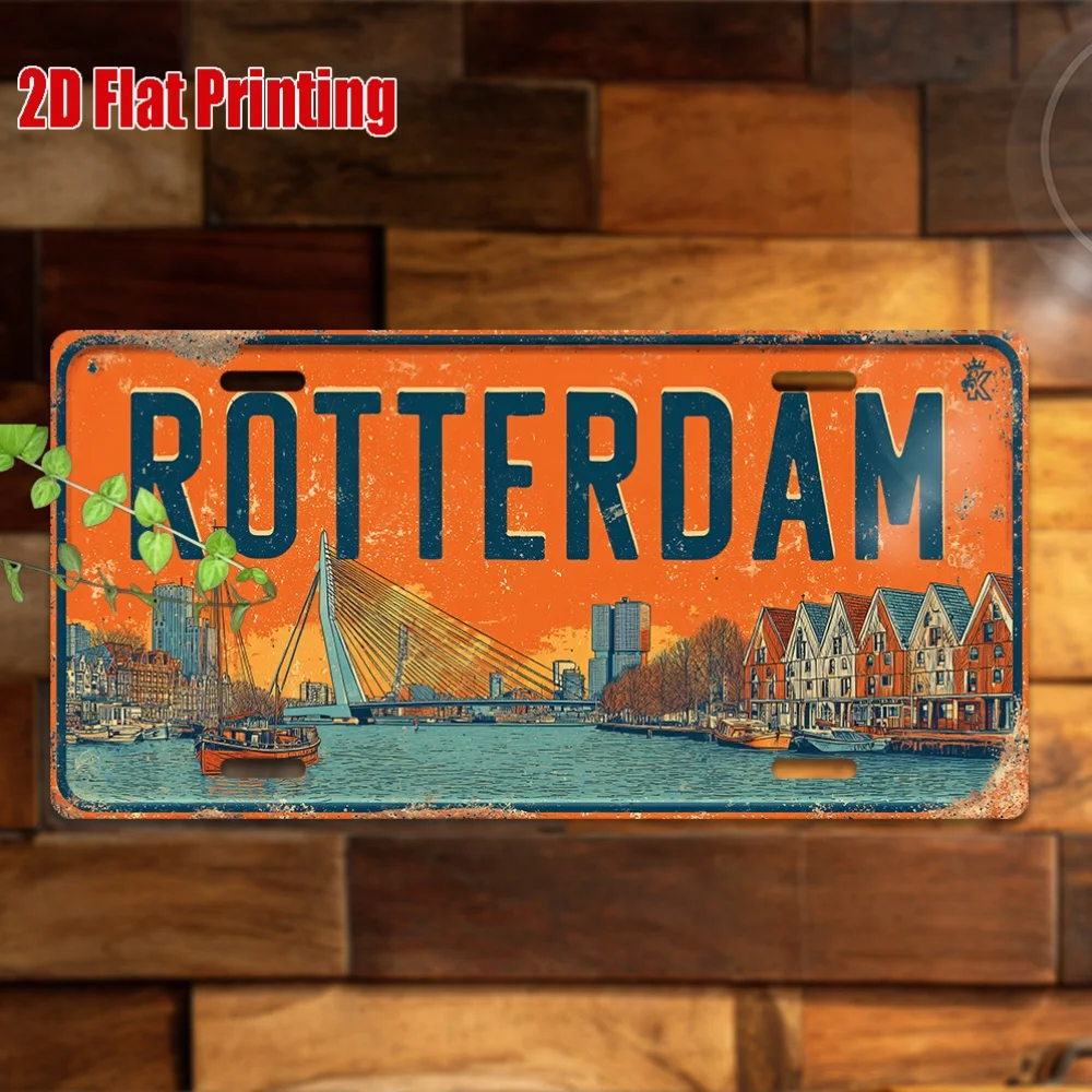 2D Flat 1pc, Vintage Metal Sign, for Decorative Use Only, Outdoor Sign & Wall Decor (30cm X15cm), Rotterdam Aluminum Sign,