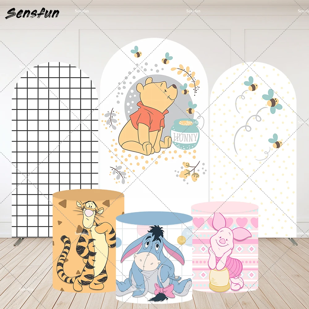 

Winnie the Pooh Baby Shower Party Decoration Cylinder Cover Arch Backdrop Boy 1st Birthday Background Decoration Photo Studio