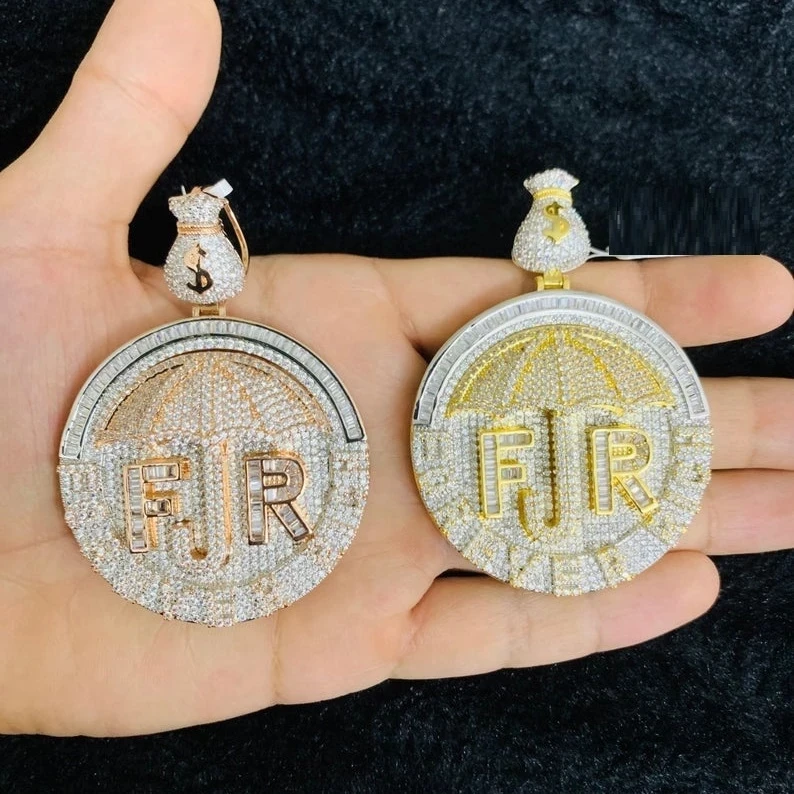 2025 Two Tone Iced Out Bling 5A Cubic Zirconia CZ Men Hip Hop Jewelry Money Dollar Umbrella Forever Rich Letter Pendant Necklace