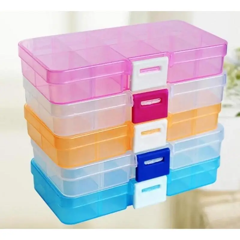 10Grid Can Split Transparent PP Plastic Storage Box Jewelry Small Components Hardware Tools Storage Organizer Closet Organizer