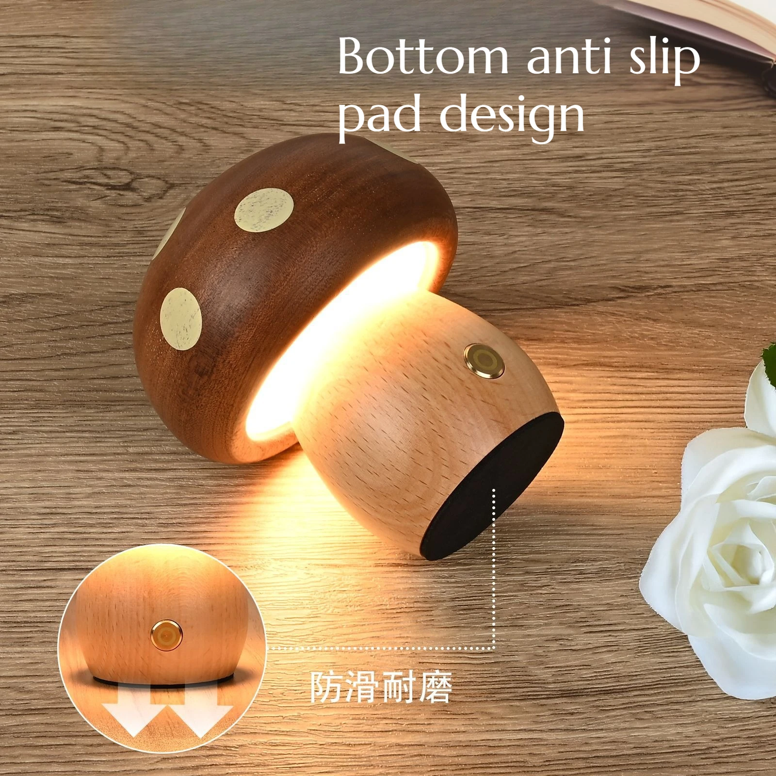 Sandalwood/Beech LED Mushroom Desktop Ornament Atmosphere Home Decoration Crafts Unique Birthday Gifts