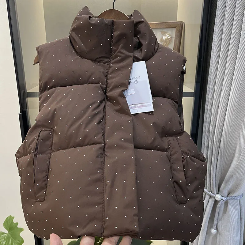 Ladies Fashion  Winter New Short Cotton-Padded Jacket Vest Unique All Over The Sky Stand Collar Vest Zipper Pocket Vest Coat