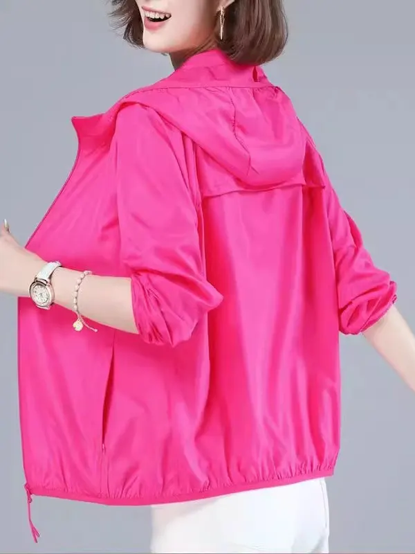 Women's Hooded Summer Sun Protection Clothing Short Outerwear Top Slimming Clothes for Middle-Aged And Elderly Mothers