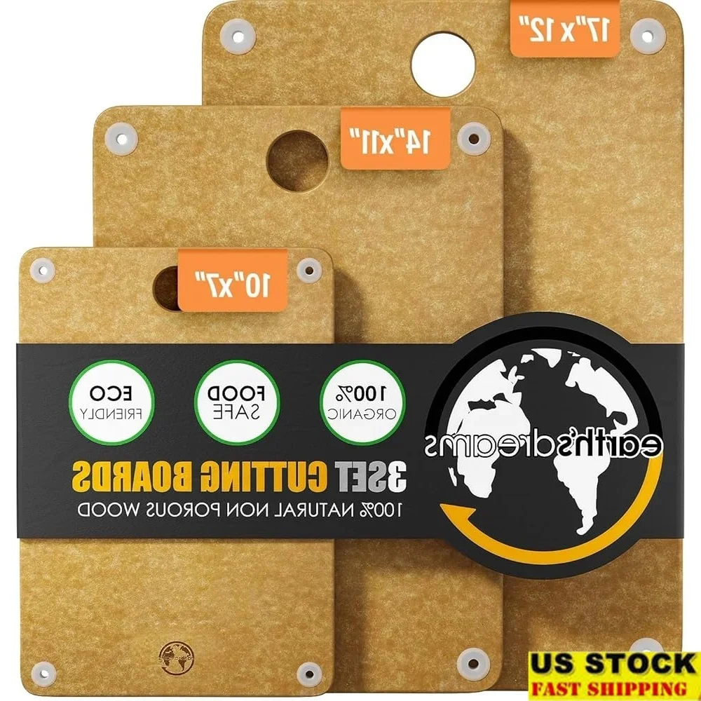 

Wood Cutting Board Set 3-Piece Non-Toxic Heavy-Duty Dishwasher Safe Antislip Charcuterie Boards Kitchen Essentials Lightweight