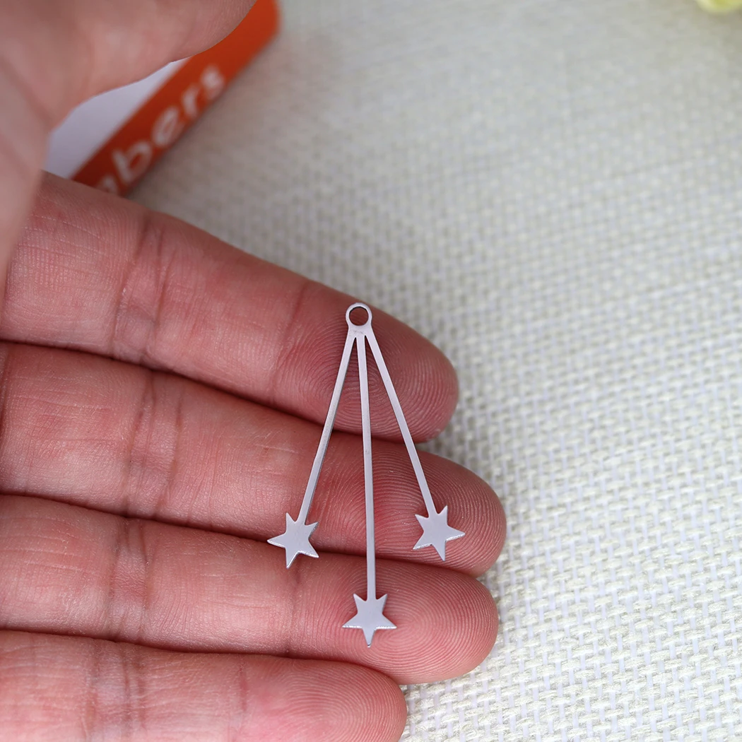 3pcs/Stainless steel silver three five-pointed star charm personality pendant diy fashion everyday earrings necklace accessories