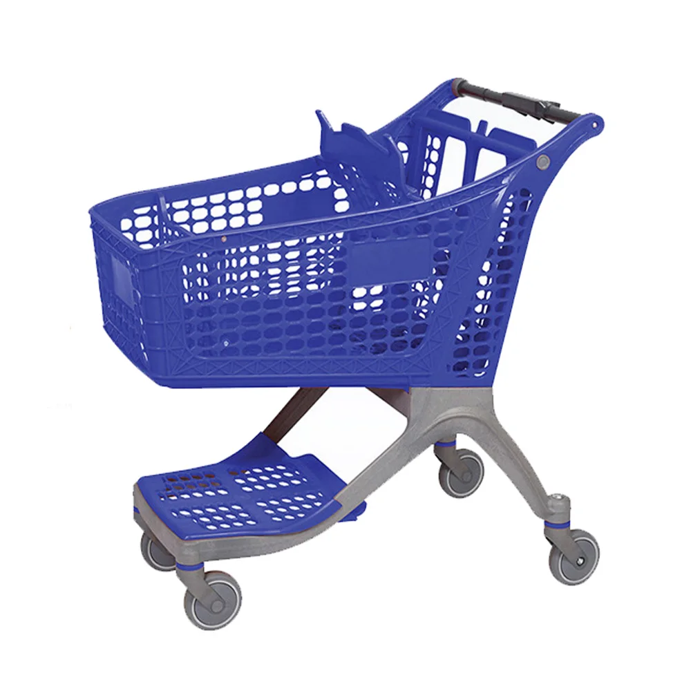 شعار مخصص عربة التسوق البلاستيكية 180L للطي عربة سوبر ماركت كبيرة عربات التسوق البقالة البلاستيكية