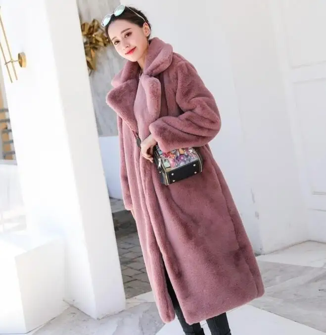 Winter Dames Hoge kwaliteit namaakbontjas Lange bontjas Losse reversjas Dikke warme vrouwelijke pluche jassen