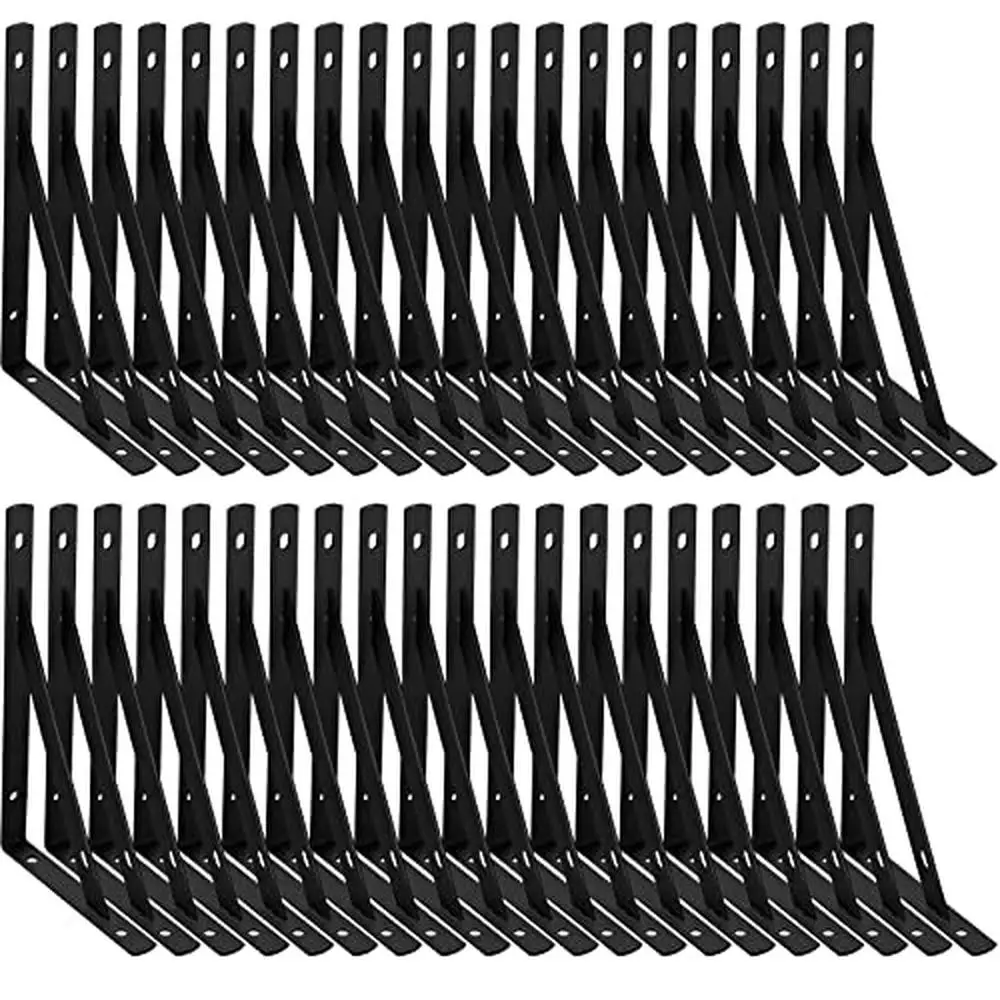 Heavy Duty 8 Inch Black Shelf Brackets 40 Pack Wall Mounted Triangle L Brackets Garage Support Machines Canned Food Tool Boxes