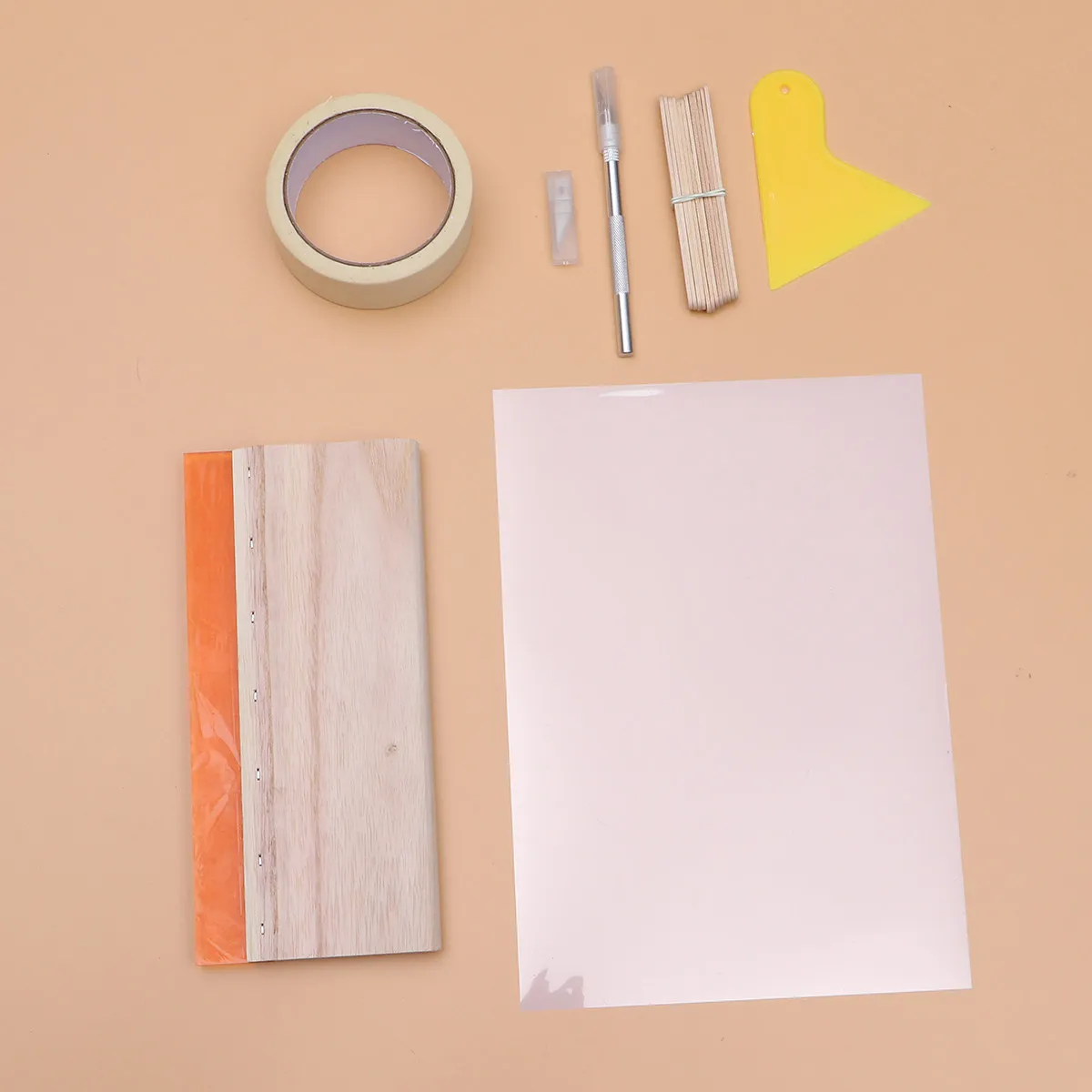 1Set DIY Screen Printing Kit Wood Printing Frame Squeegee Plastic Scraper Inkjet Transparency Film Masking Tape 12 Sticks 5