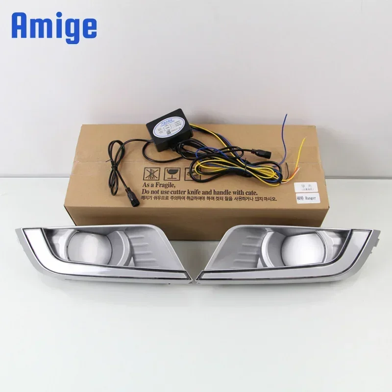 LED النهار تشغيل ضوء لفورد رينجر T7 2015 - 2018 مقاوم للماء 12 فولت الأصفر بدوره إشارة مؤشر ضوء الوفير مصباح LED DRL