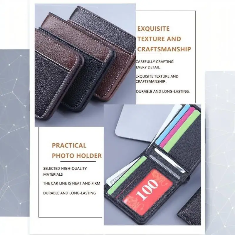 Minimalistische Herren-Geldbörse aus PU-Leder, Schwarz, Kaffee, große Kapazität, mehrere Fächer – Detail 16