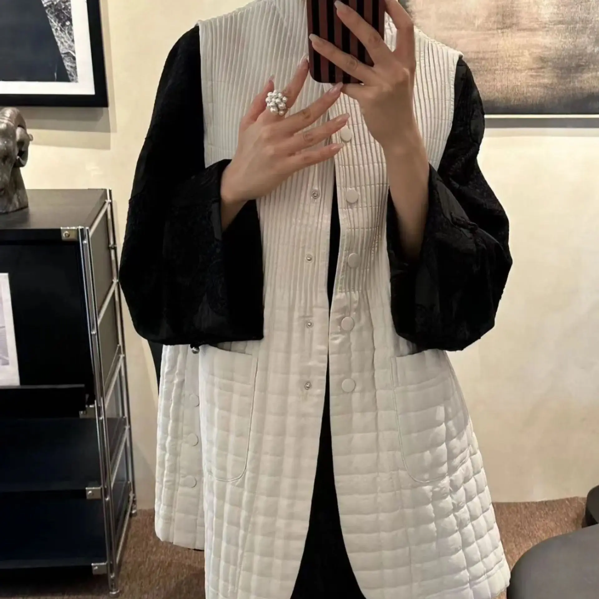 Miyake Pleated Vest 2025 Autumn and Winter Peplum Cotton Vest Women's Cotton Clothes Thick Solid Color Simple Comfortable Jacket