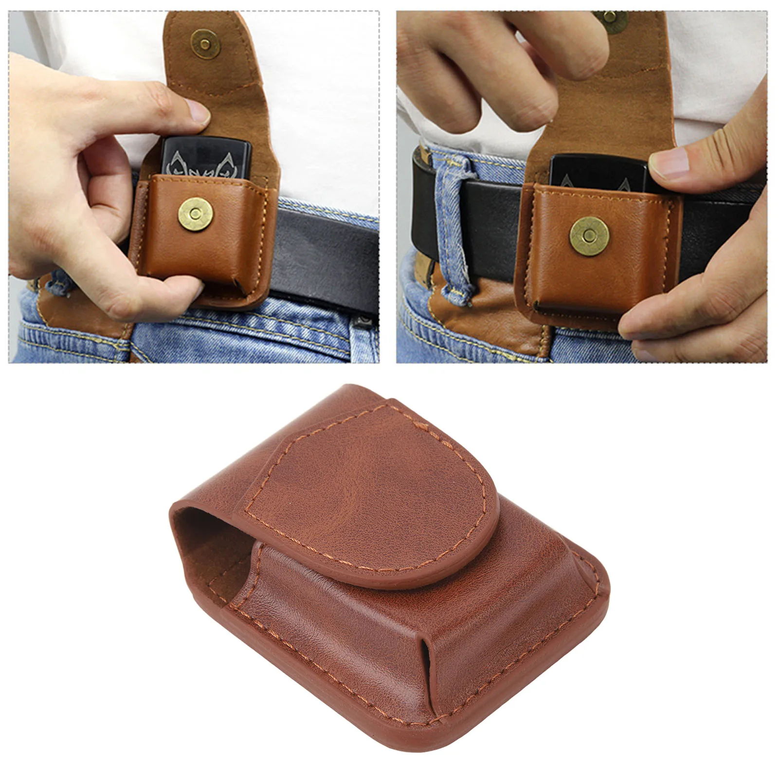 Lighter Pouch Soft Lining Anti Scratch Versatile Magnetic Buckle Lighter Waist Case Compact with  Belt Loop for Travel