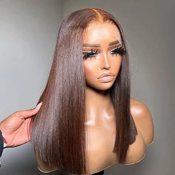 Bob Wigs Human Hair Chocolate Brown 13×4 Lace Front Human Hair Wigs For Women Lightly Bleached Knot 180% Density 100% Human Hair