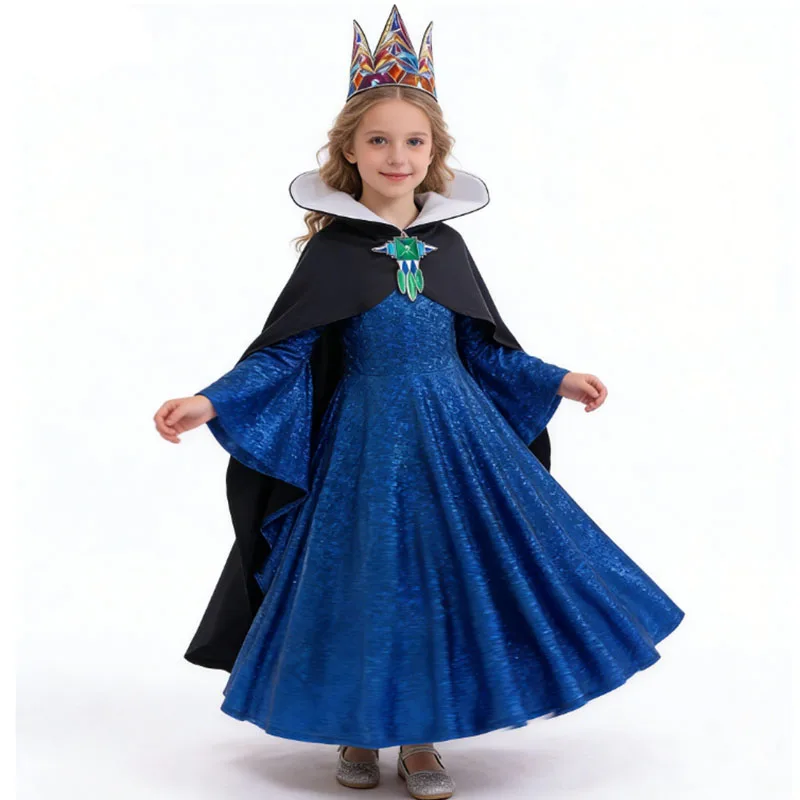 Disfraz de Reina para Niñas 2026, Vestido de Princesa Malvada de Película con Capa, Disfraz de Blancanieves para Halloween, Vestido de Fiesta de Cumpleaños