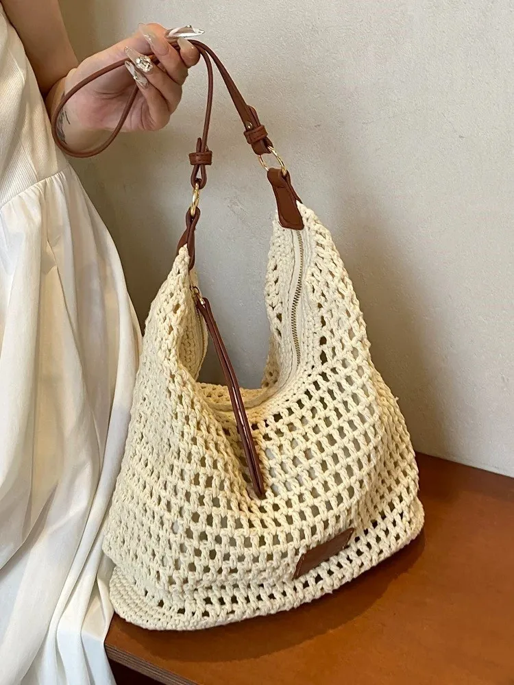 

Large Capaci Handwoven Tote Bag Casual Travel Beach Bag Faion Single oulder Bag Women's Handbag Leisure op Bag